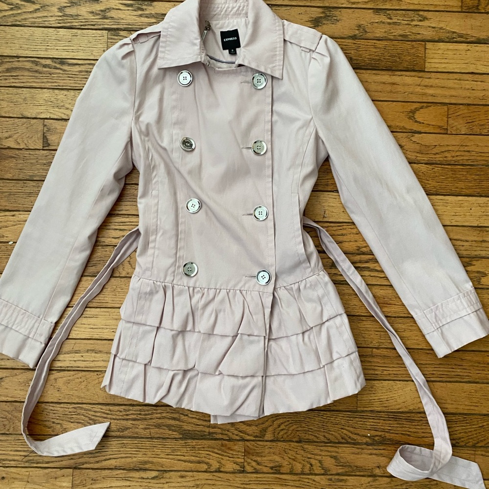 Express Pink Ruffle Peplum Trench Coat . Sz small